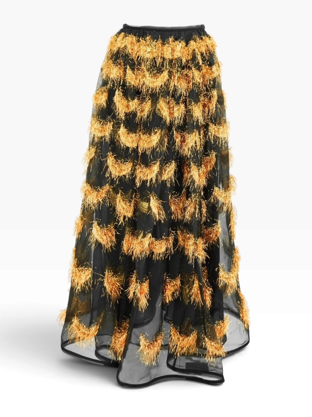 Ulla Johnson “Brina” maxi skirt in black with festive gold lurex fil coupé